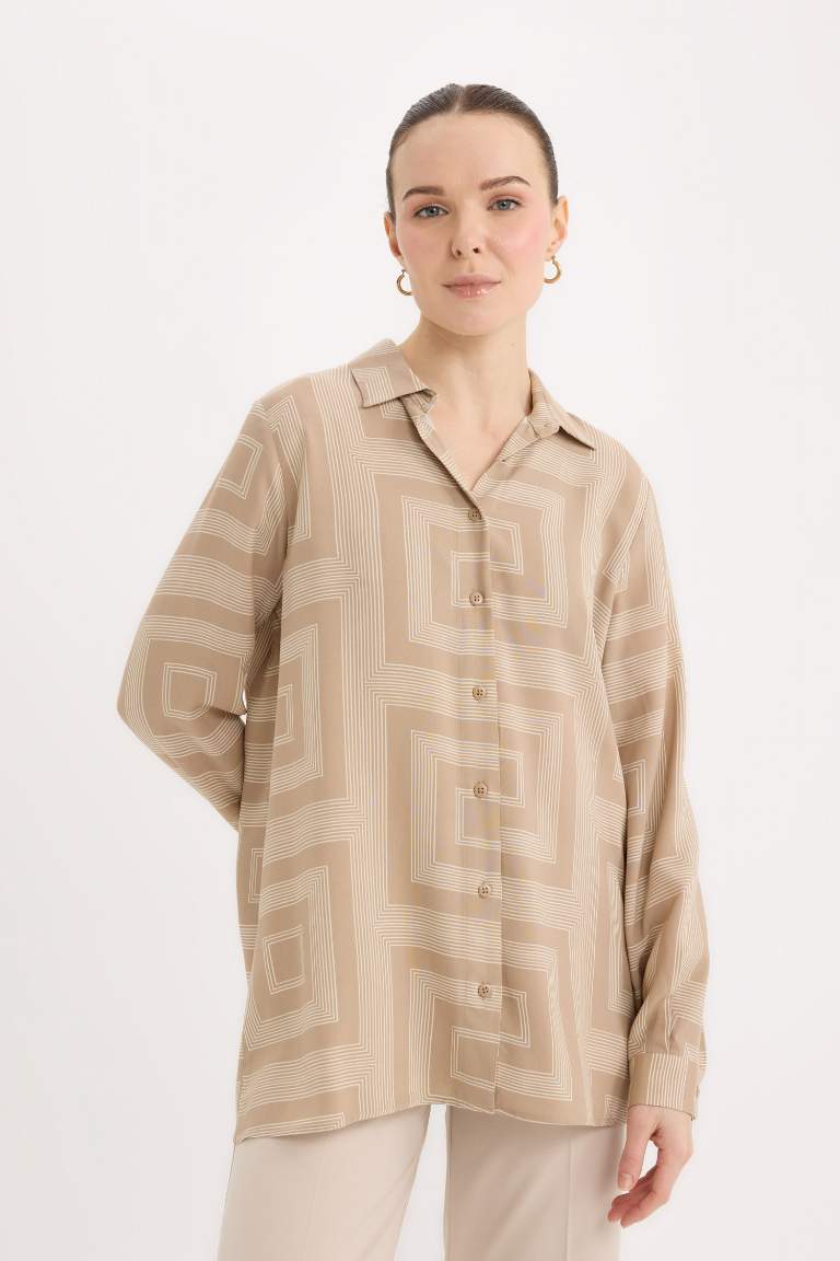 Traditional Loose Fit Shirt Collar Long Sleeve Tunic