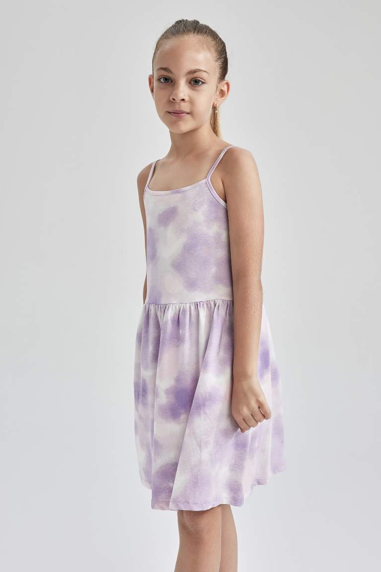 Girl Regular Fit Batik Patterned Suspender Cotton Combed Cotton Dress
