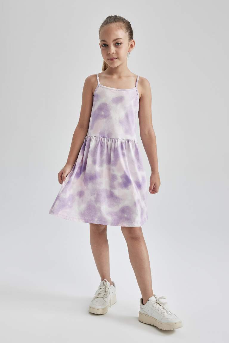 Girl Regular Fit Batik Patterned Suspender Cotton Combed Cotton Dress