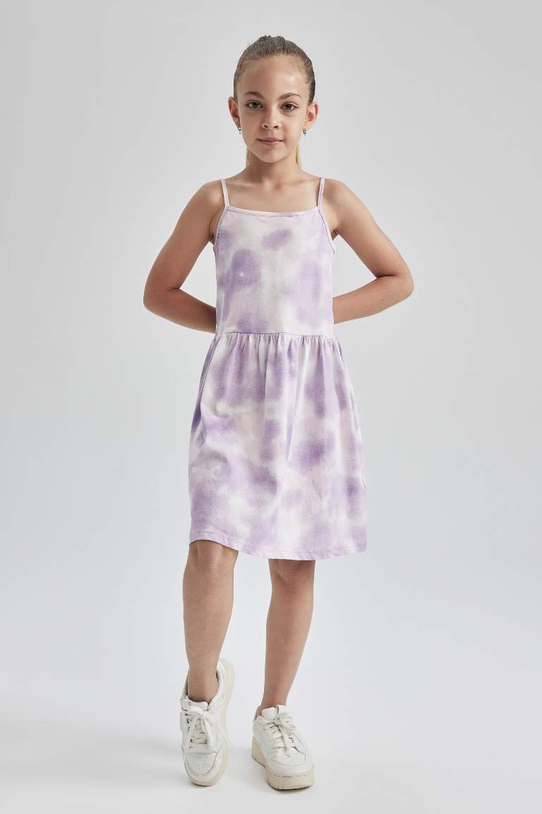 Girl Regular Fit Batik Patterned Suspender Cotton Combed Cotton Dress