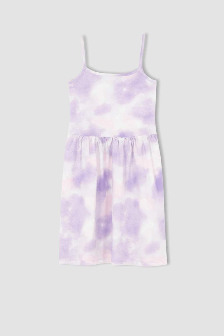 Girl Regular Fit Batik Patterned Suspender Cotton Combed Cotton Dress