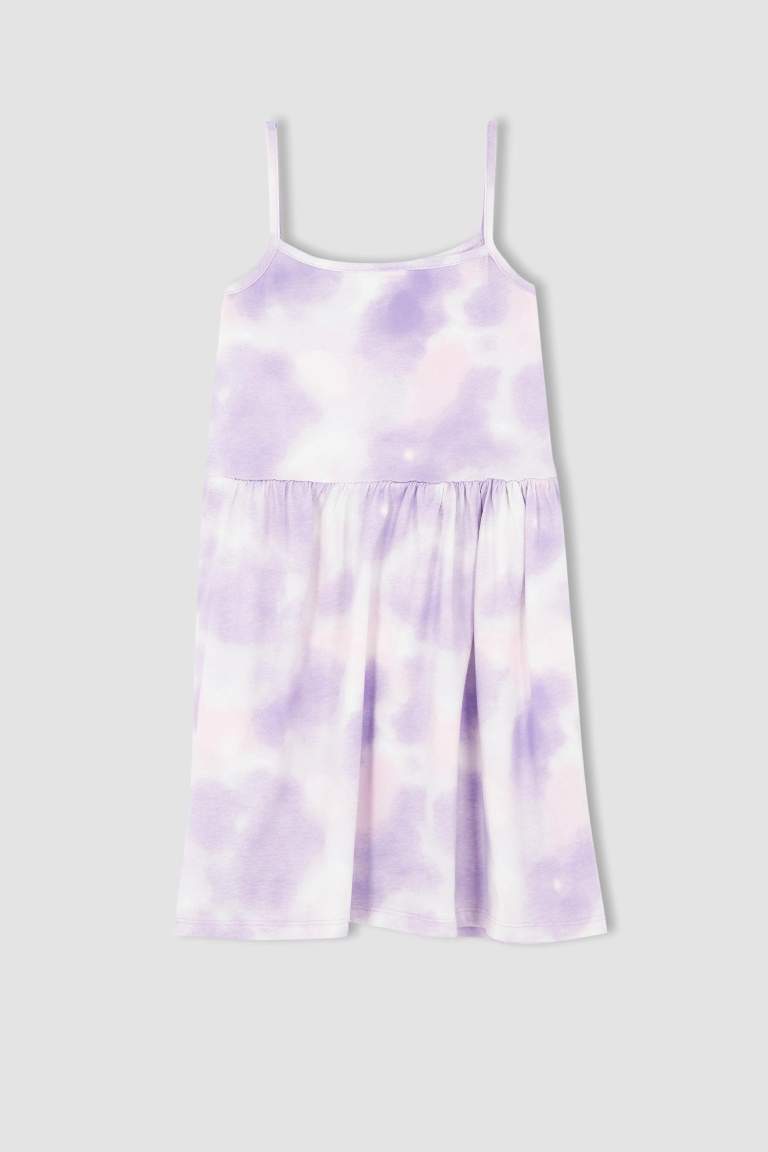 Girl Regular Fit Batik Patterned Suspender Cotton Combed Cotton Dress