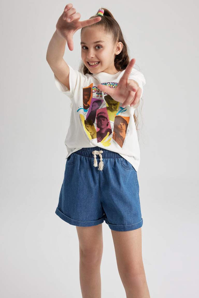 Girl Elastic Waisted Jean Shorts