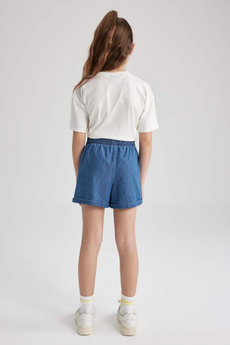 Girl Elastic Waisted Jean Shorts