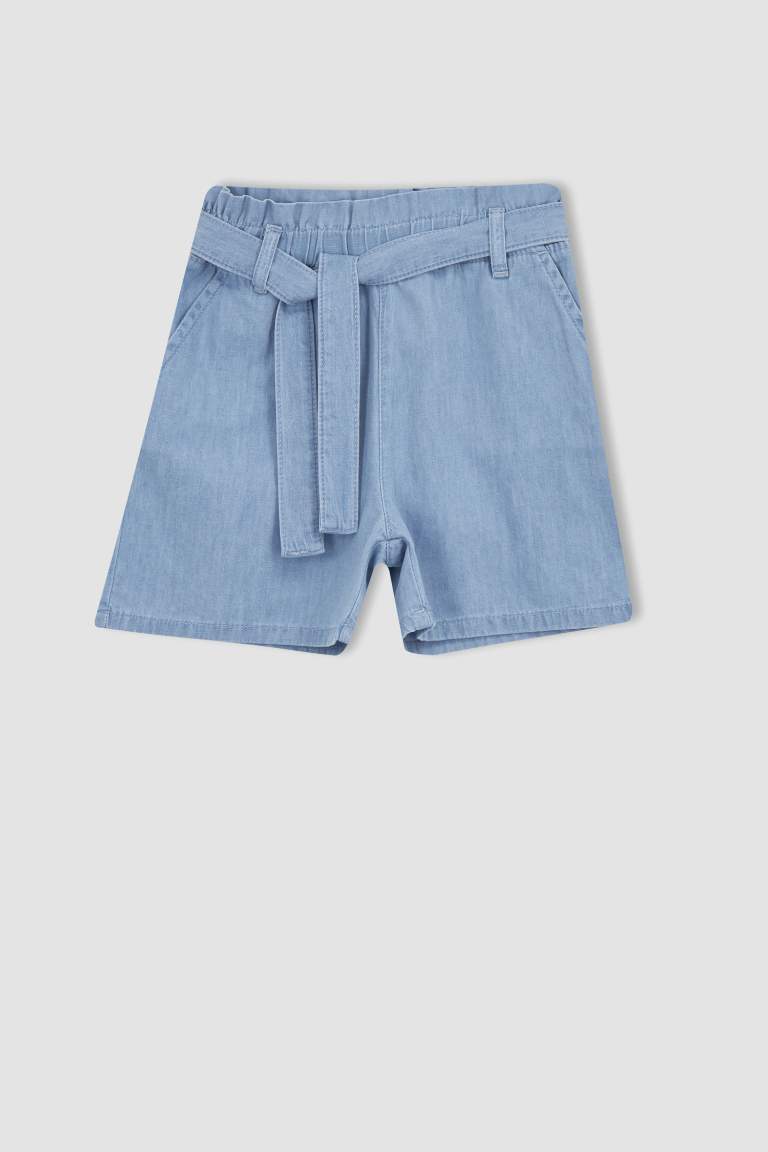 Short en Jean avec Ceinture à Taille Élastique Pour Fille