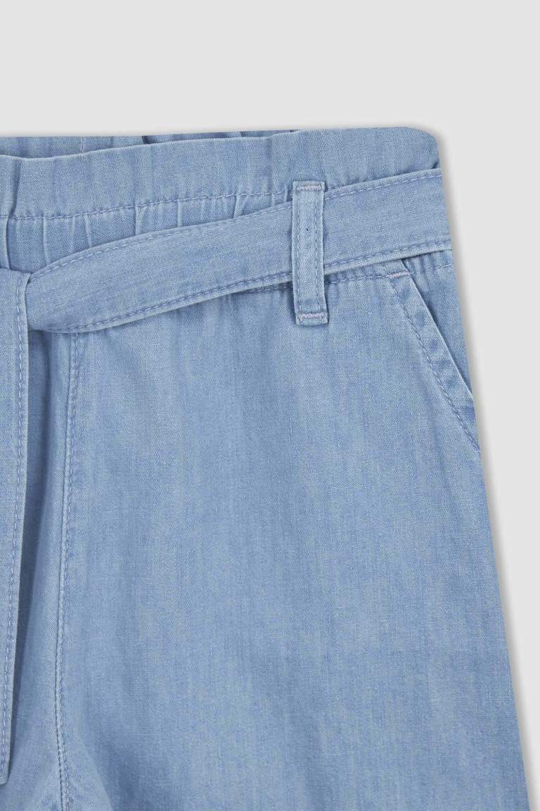 Short en Jean avec Ceinture à Taille Élastique Pour Fille