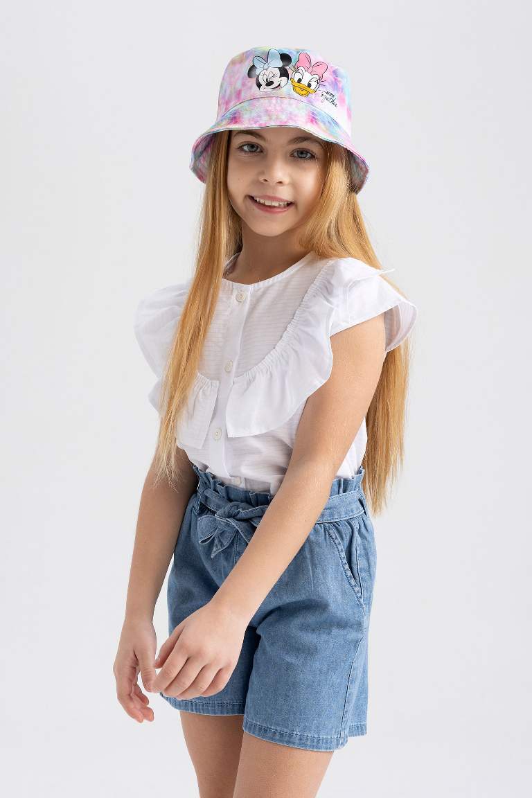 Girl Paperbag Elastic Waist Belted Jean Shorts