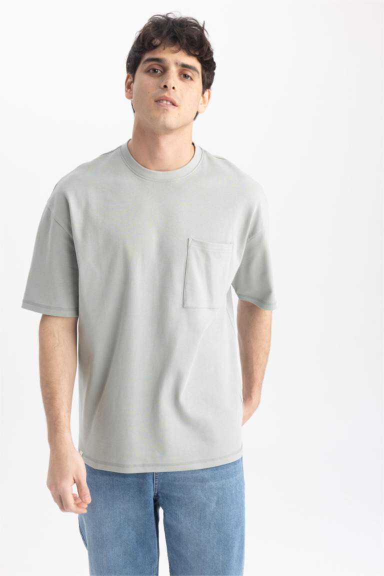 Dark Grey Cotton Thick Soft Textured Oversize Fit Basic Men's T-Shirt - 88352 main image 1