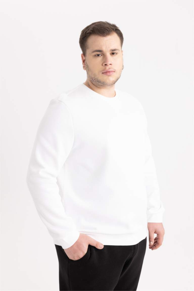 Regular Fit Bisiklet Yaka Kalın Basic Düz Sweatshirt