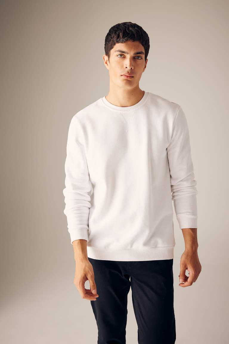 Regular Fit Crew Neck Cotton Basic Sweatshirt