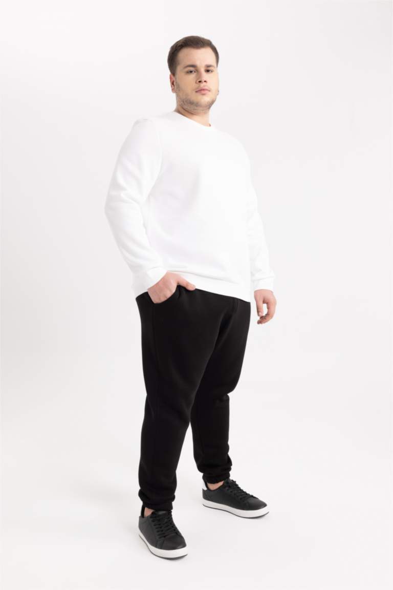 Regular Fit Bisiklet Yaka Kalın Basic Düz Sweatshirt