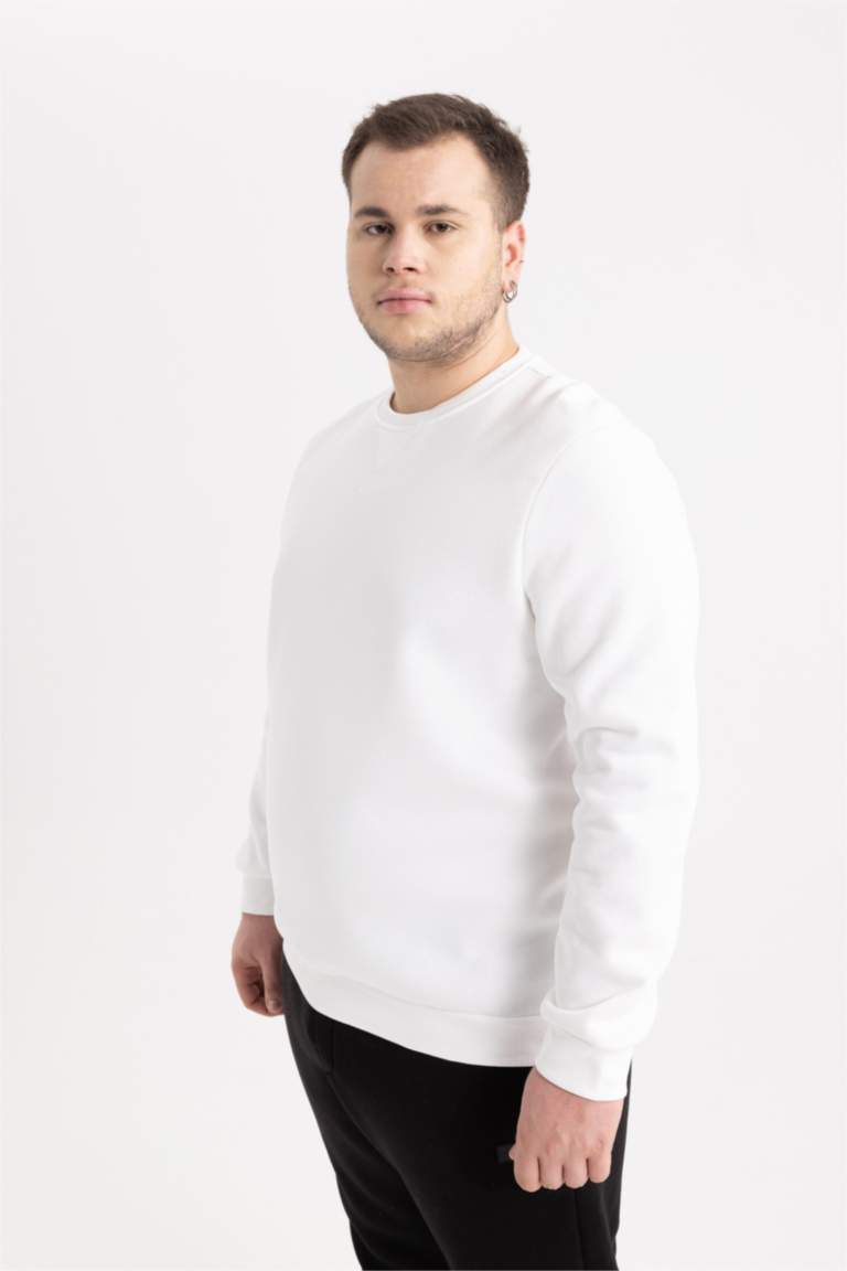 Regular Fit Bisiklet Yaka Kalın Basic Düz Sweatshirt
