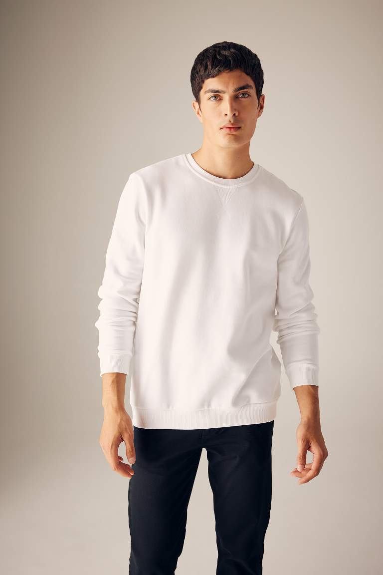 Regular Fit Crew Neck Cotton Basic Sweatshirt