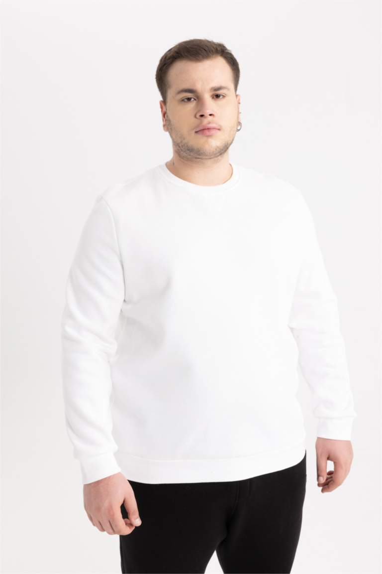 Regular Fit Bisiklet Yaka Kalın Basic Düz Sweatshirt