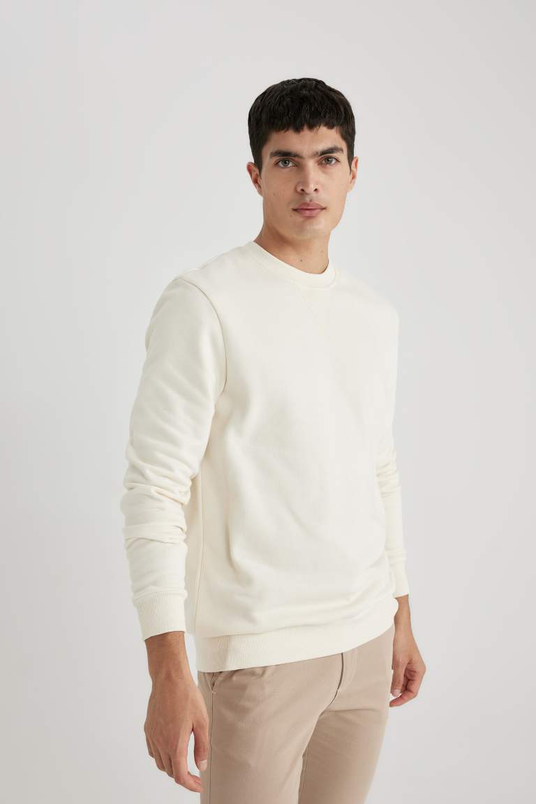 Regular Fit Crew Neck Basic Cotton Sweatshirt