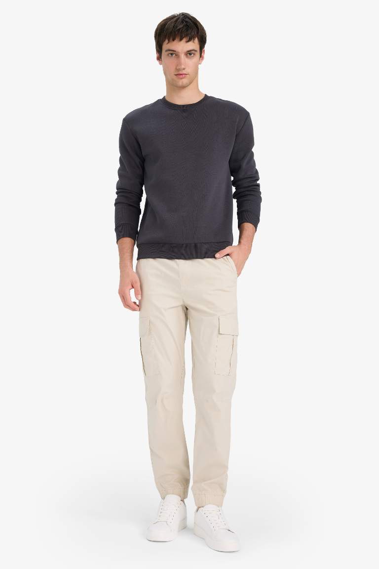 Regular Fit Bisiklet Yaka Basic Düz Kalın Sweatshirt