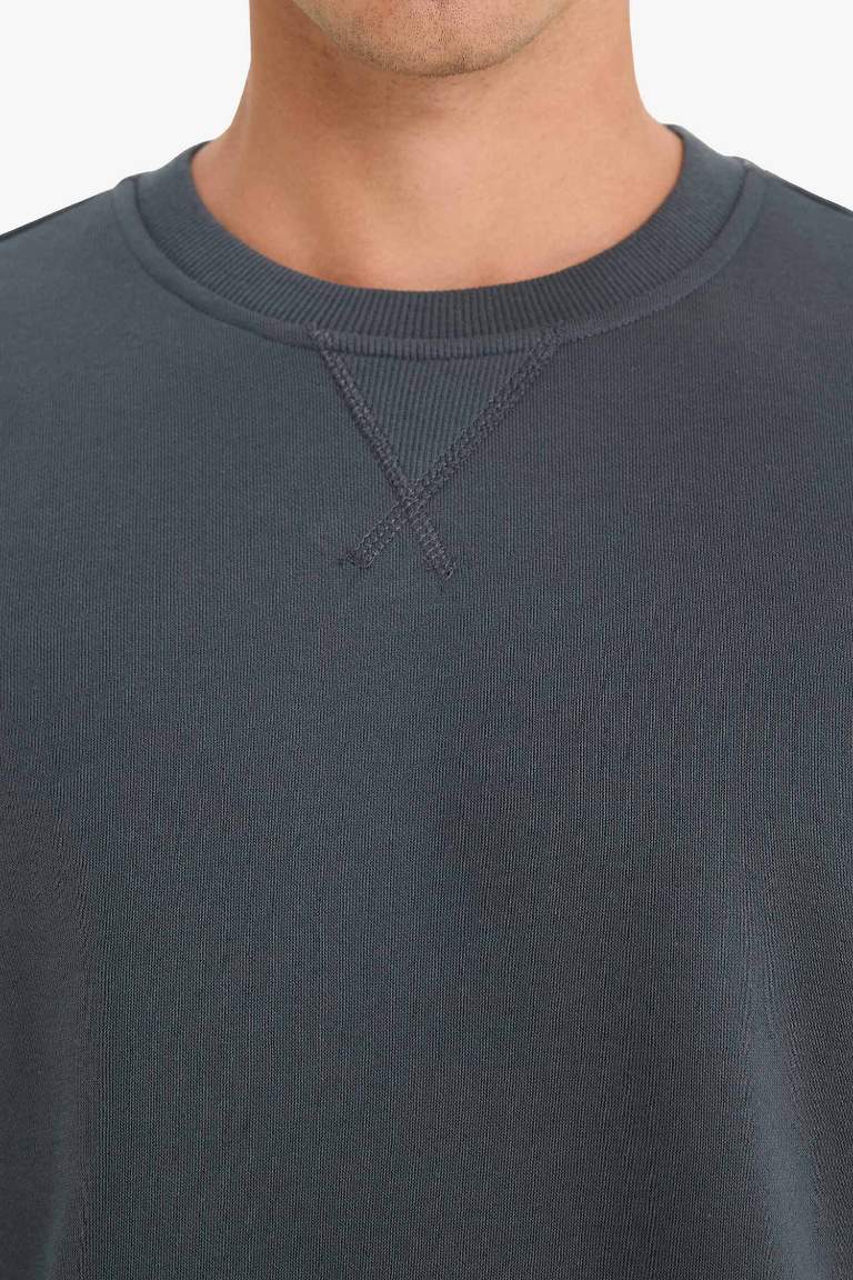 Regular Fit Bisiklet Yaka Basic Düz Kalın Sweatshirt