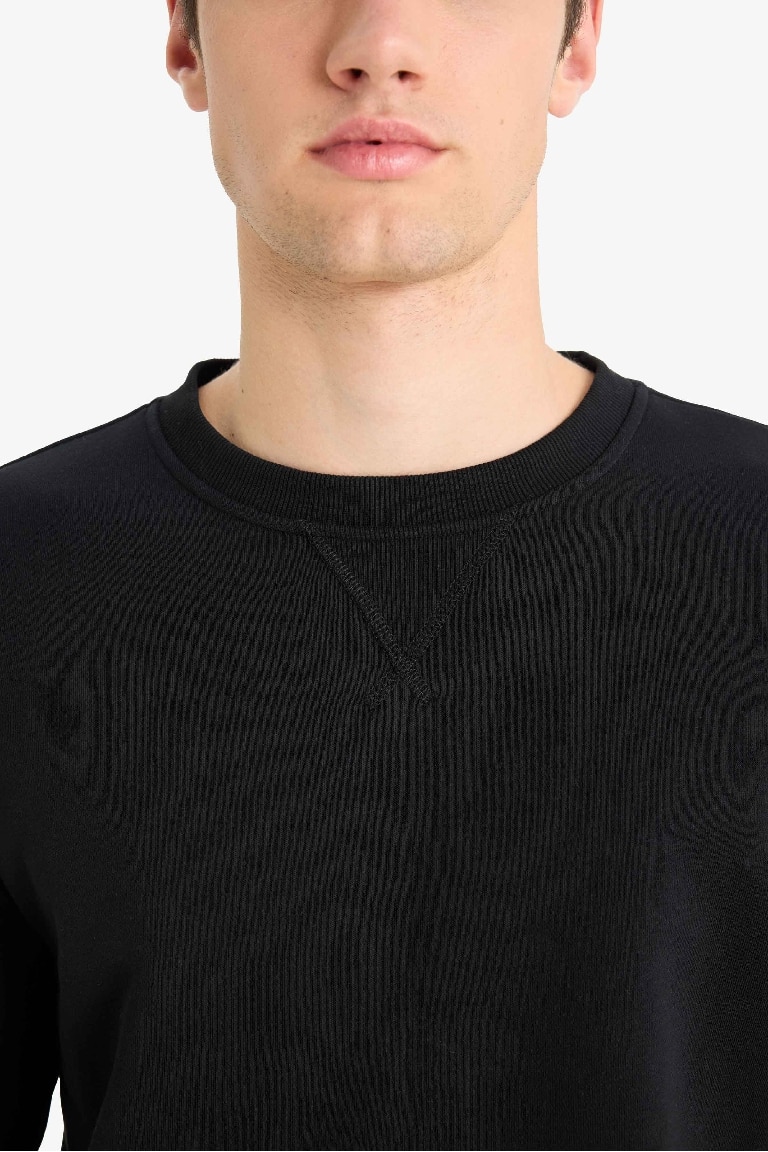 Regular Fit Bisiklet Yaka Basic Düz Kalın Sweatshirt