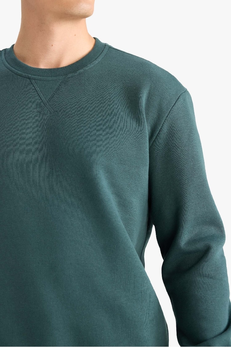 Regular Fit Bisiklet Yaka Basic Düz Kalın Sweatshirt