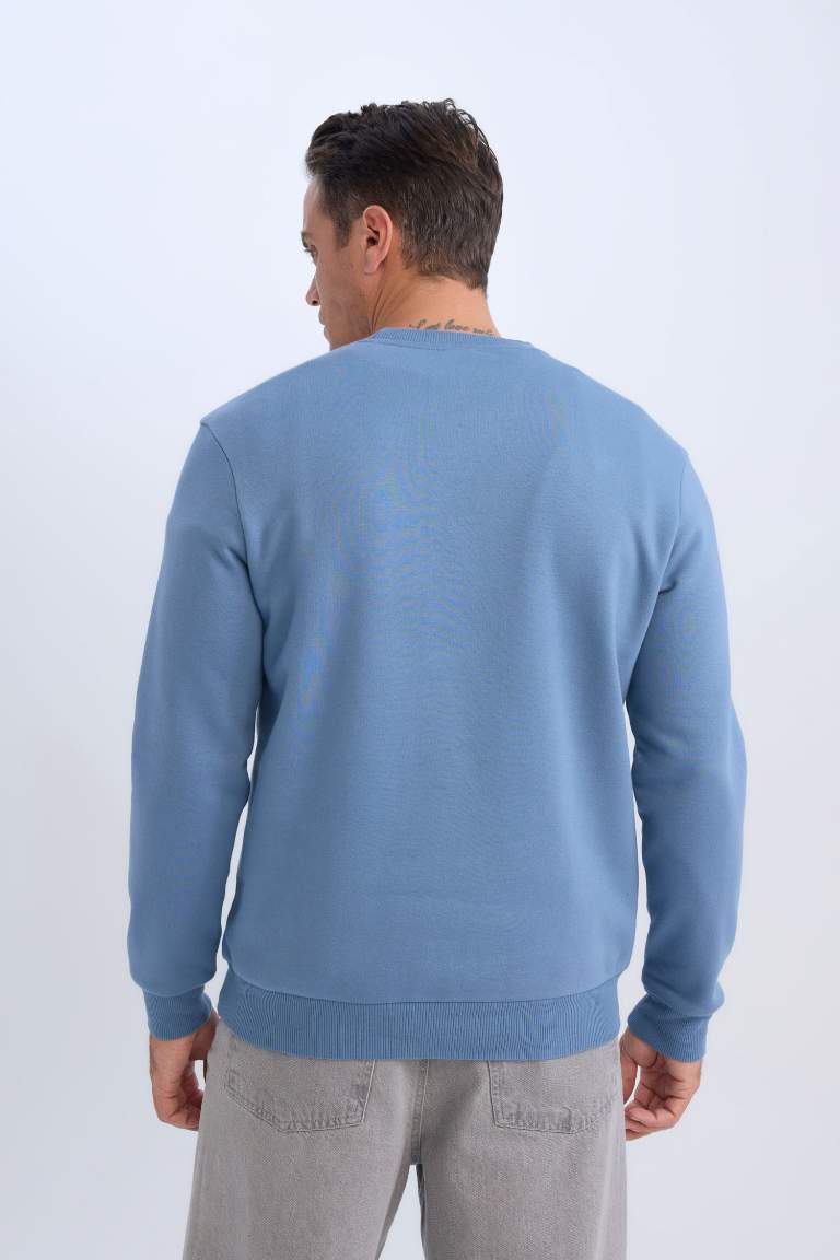 Regular Fit Bisiklet Yaka Basic Düz Kalın Sweatshirt