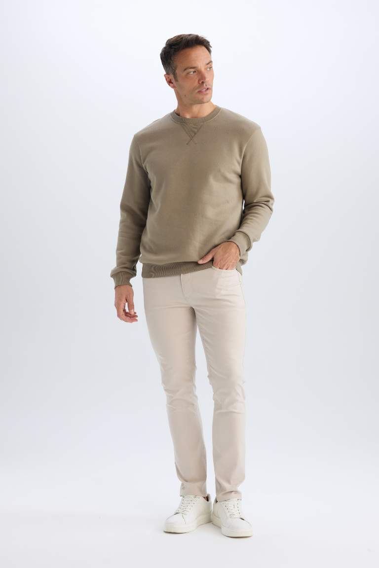 Regular Fit Crew Neck Basic Thick Sweatshirt