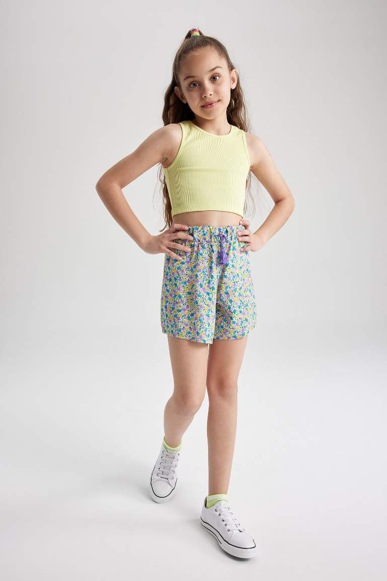 Short en viscose imprimé floral pour fille