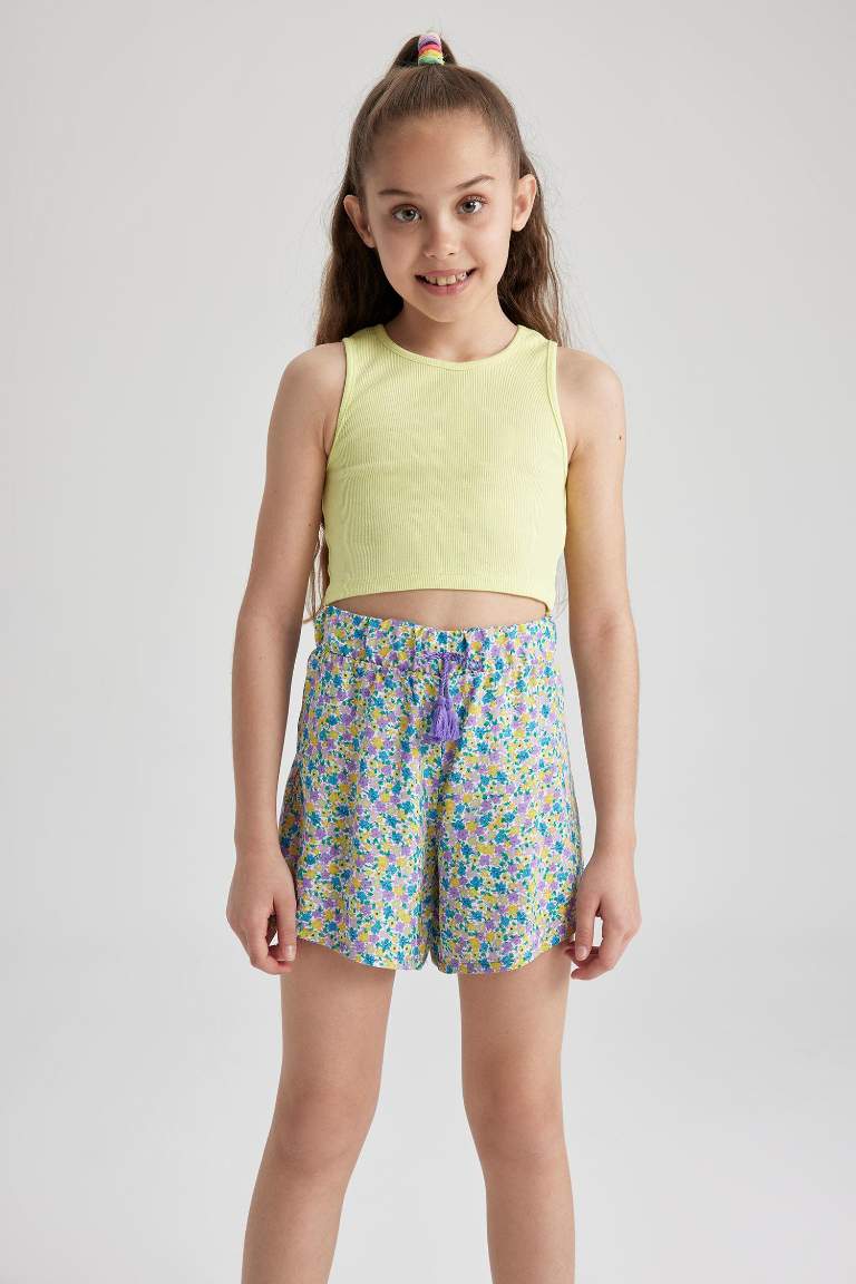 Short en viscose imprimé floral pour fille