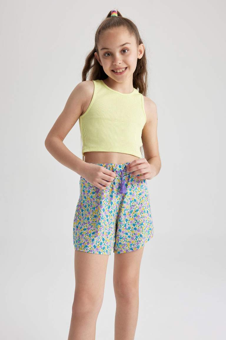 Short en viscose imprimé floral pour fille