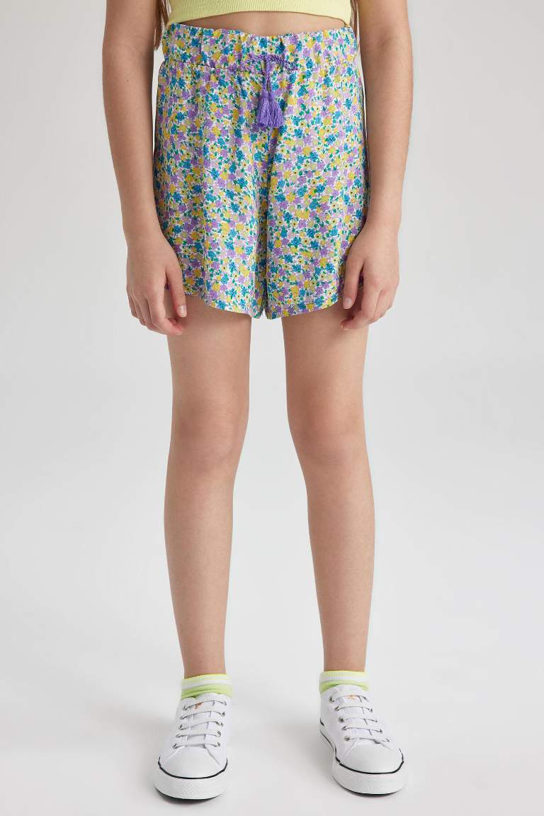 Short en viscose imprimé floral pour fille