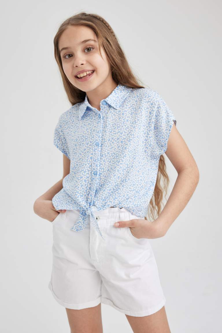 Girl Crop Patterned Short Sleeve Shirt