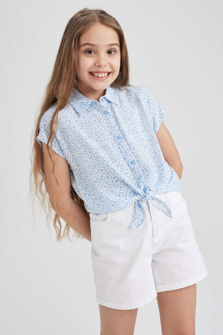 Girl Crop Patterned Short Sleeve Shirt
