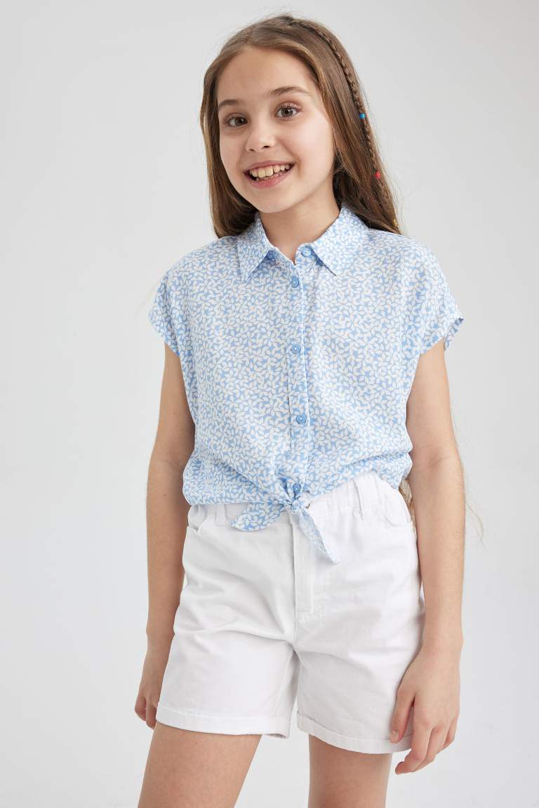 Girl Crop Patterned Short Sleeve Shirt