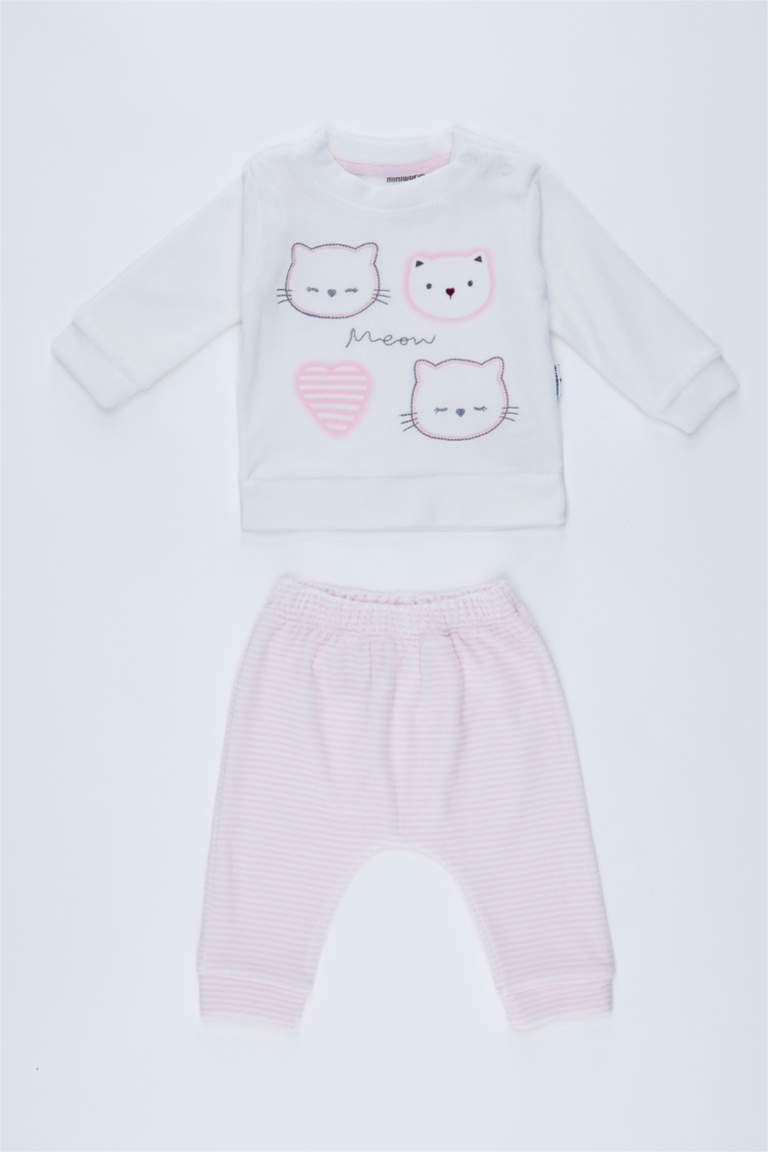 Pembe Kız Bebek Kız Bebek Baskılı Üst Alt Takım 1577445