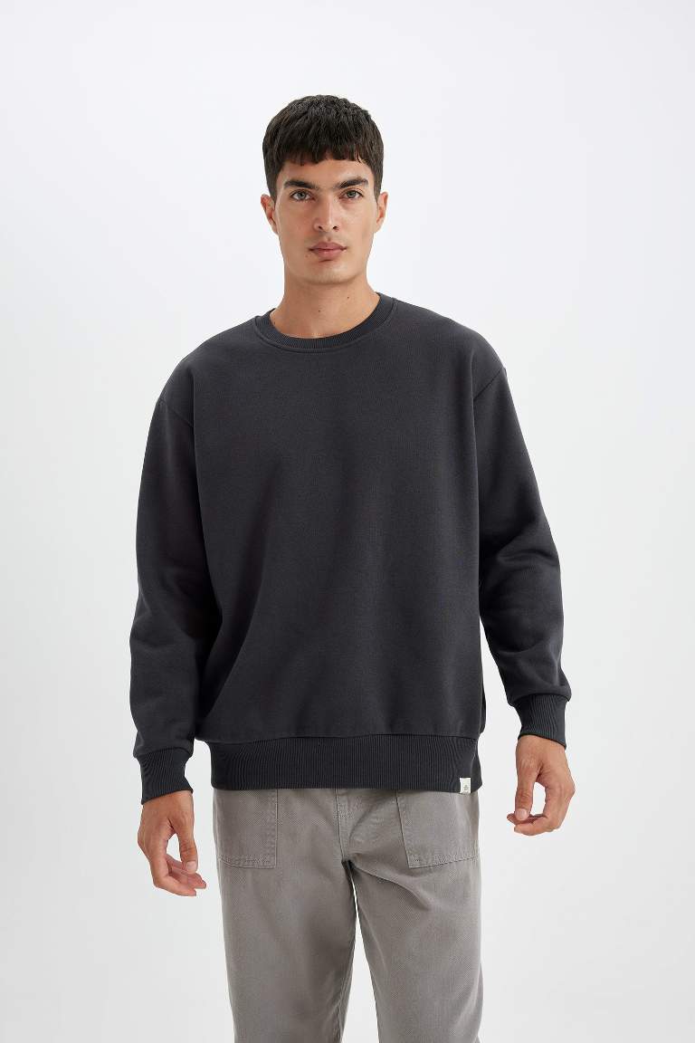 Oversize Fit Crew Neck Thick Basic Sweatshirt