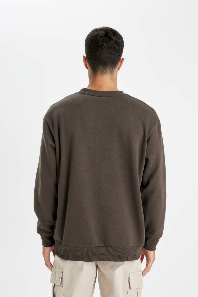 Brown Oversize Fit Crew Neck Thick Basic Sweatshirt