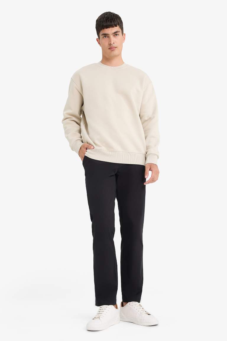 Relax Fit Bisiklet Yaka Kalın İçi Yumuşak Tüylü Basic Düz Sweatshirt