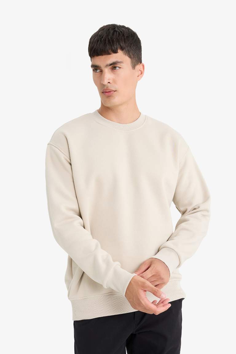 Relax Fit Bisiklet Yaka Kalın İçi Yumuşak Tüylü Basic Düz Sweatshirt