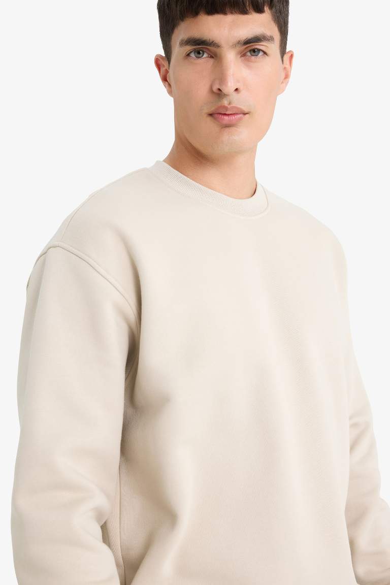 Relax Fit Bisiklet Yaka Kalın İçi Yumuşak Tüylü Basic Düz Sweatshirt