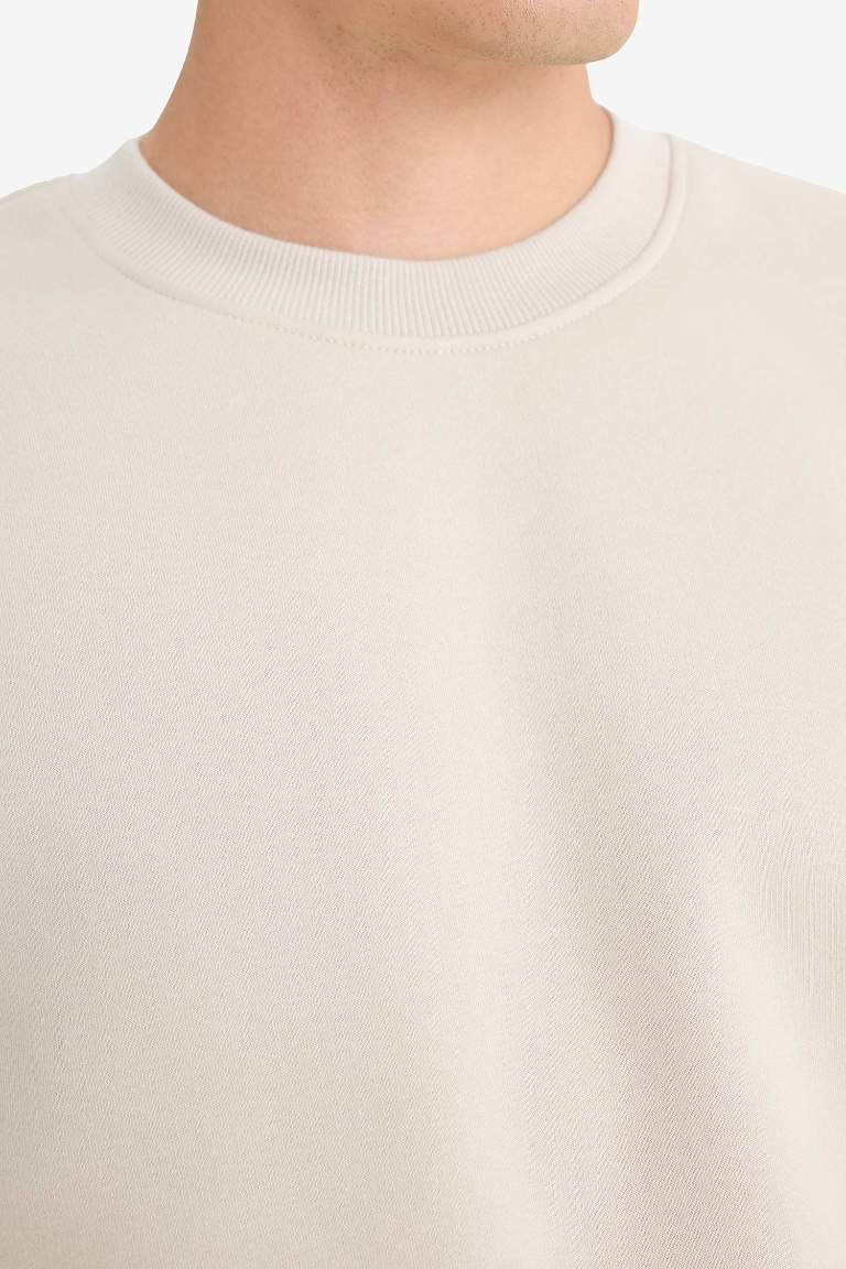 Relax Fit Bisiklet Yaka Kalın İçi Yumuşak Tüylü Basic Düz Sweatshirt