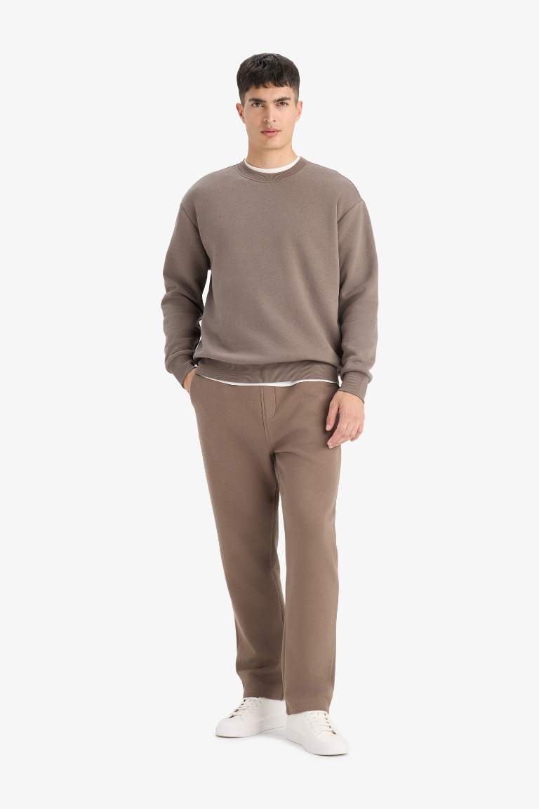 Relax Fit Bisiklet Yaka Kalın İçi Yumuşak Tüylü Basic Düz Sweatshirt