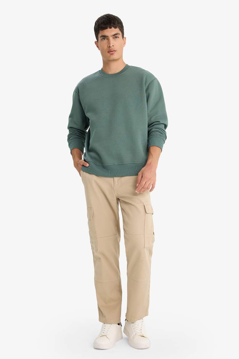 Relax Fit Bisiklet Yaka Kalın İçi Yumuşak Tüylü Basic Düz Sweatshirt