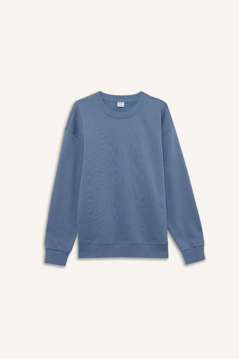 Relax Fit Bisiklet Yaka Kalın İçi Yumuşak Tüylü Basic Düz Sweatshirt