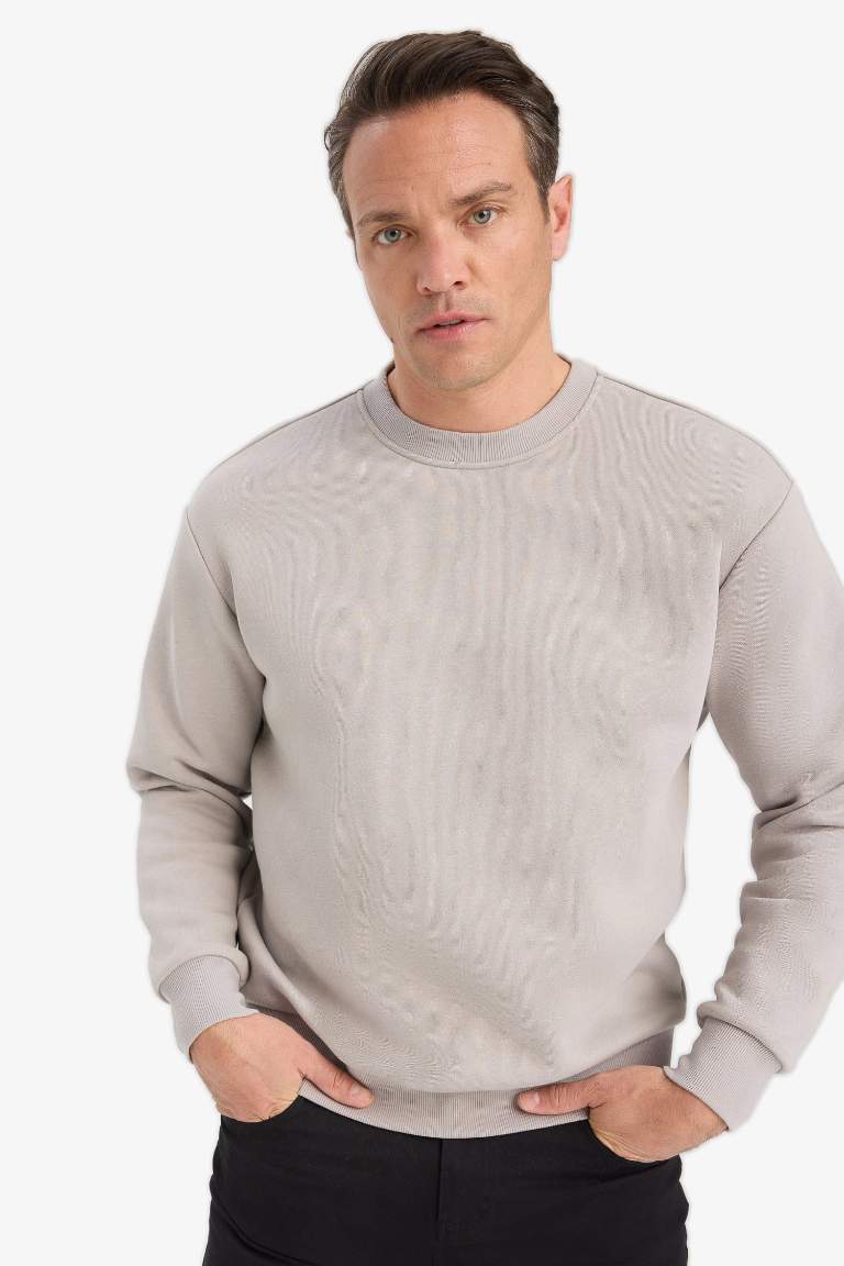 Relax Fit Bisiklet Yaka Kalın İçi Yumuşak Tüylü Basic Düz Sweatshirt