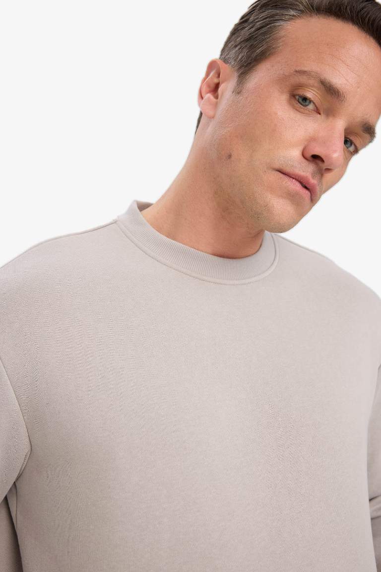 Relax Fit Bisiklet Yaka Kalın İçi Yumuşak Tüylü Basic Düz Sweatshirt