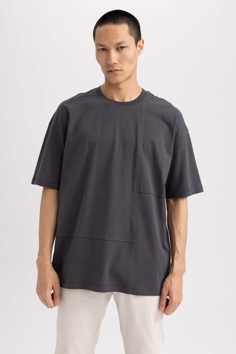 Anthracite MAN Oversize Fit Crew Neck T-Shirt 2788621 | DeFacto