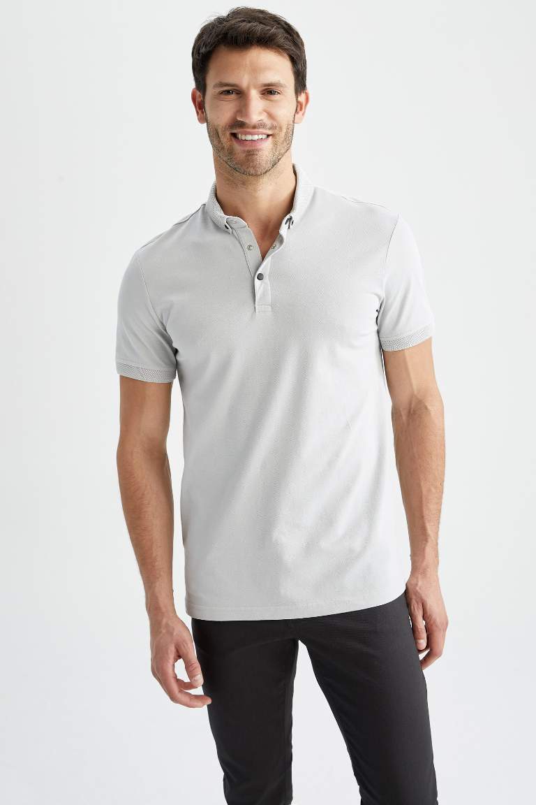 Slim Fit Dar Kesim Kısa Kollu Basic Düz Polo Tişört