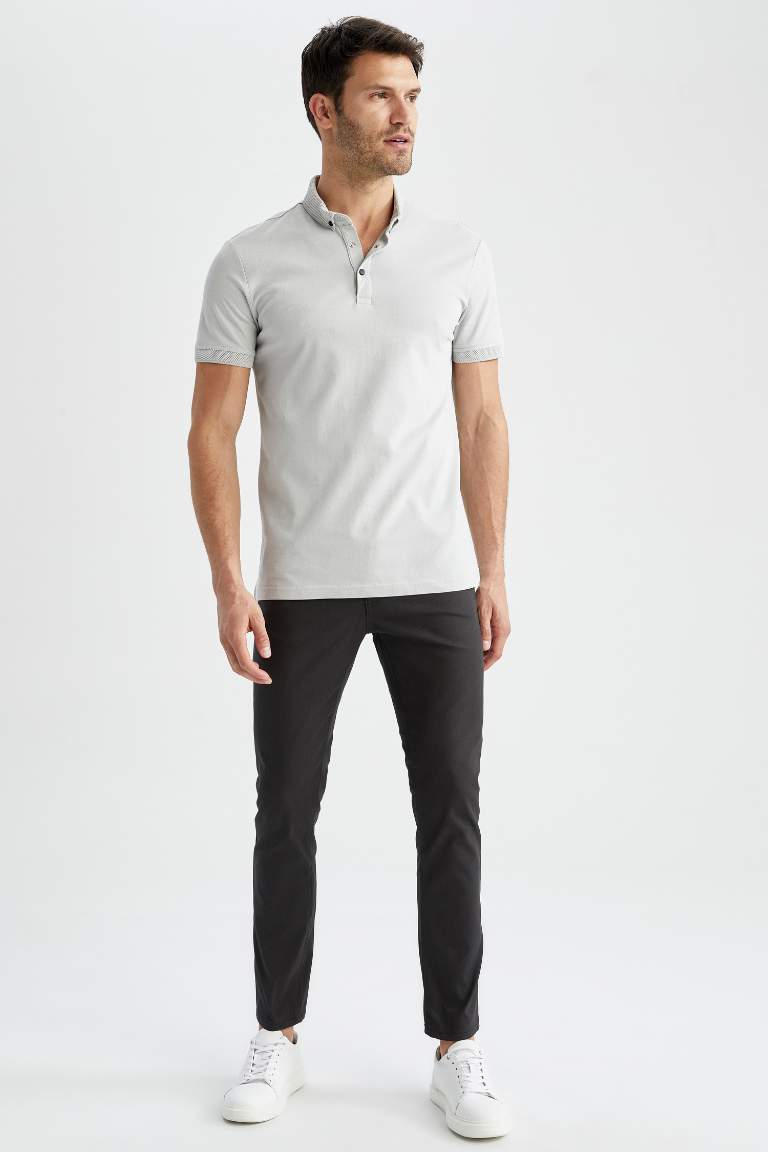 Slim Fit Dar Kesim Kısa Kollu Basic Düz Polo Tişört