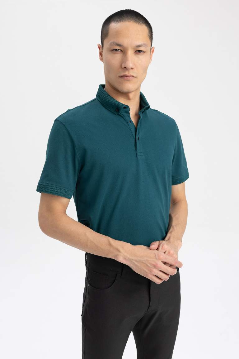 Slim Fit Polo Neck Short Sleeve Cotton T-Shirt