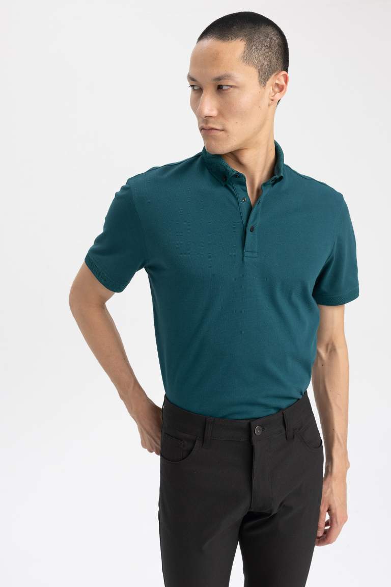 Slim Fit Polo Neck Short Sleeve Cotton T-Shirt