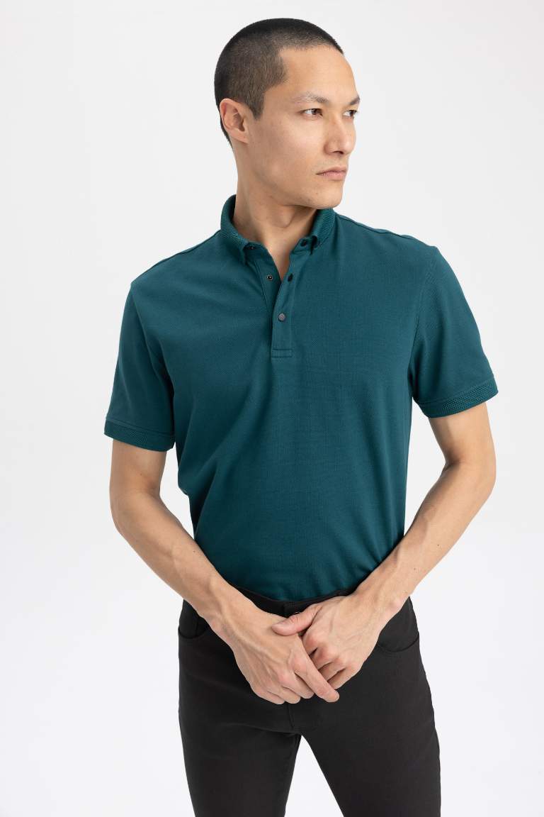 Slim Fit Polo Neck Short Sleeve Cotton T-Shirt